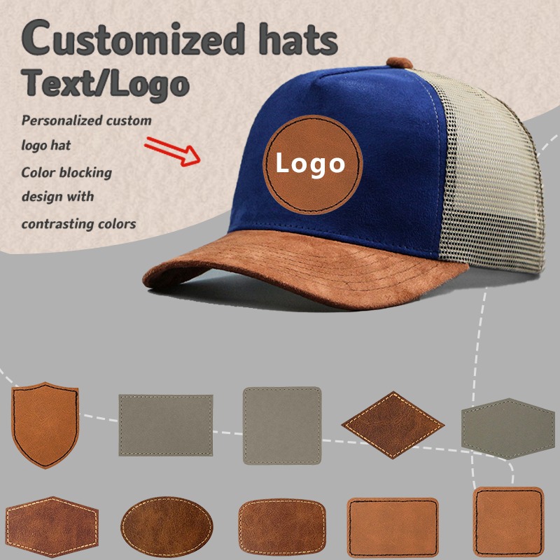 Baseball Cap Structured - レザーラベルカスタムロゴ 5 パネルスエード野球帽男性と女性の春と夏のカラーマッチングメッシュトラックドライバー帽子