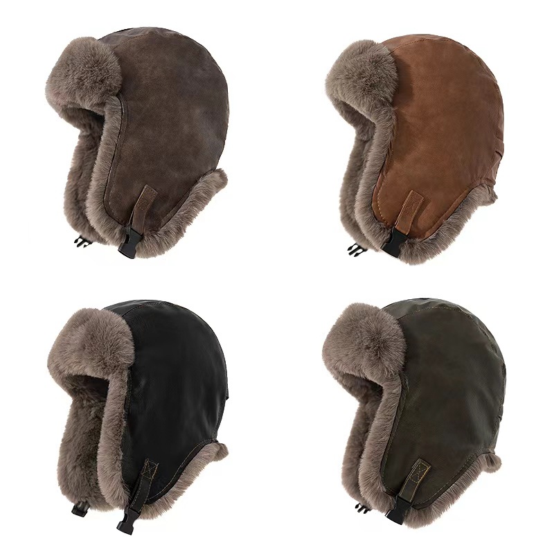 Trapper Hat Ear Flap - メンズ冬用レトロレザーハット トラッパー アビエーター トローパー イヤーフラップ付き 暖かい