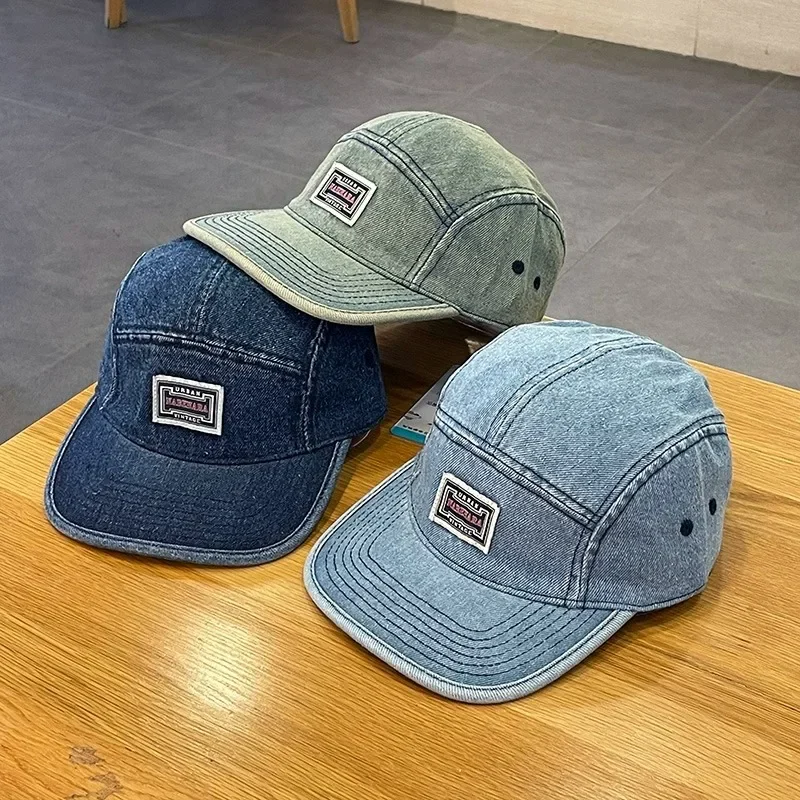 Corduroy Cap 5 Panel - ヴィンテージフラットブリムデニムベースボールキャップ 男女兼用 ハラジュク スナップバックキャップ ファッション ストリートウェア