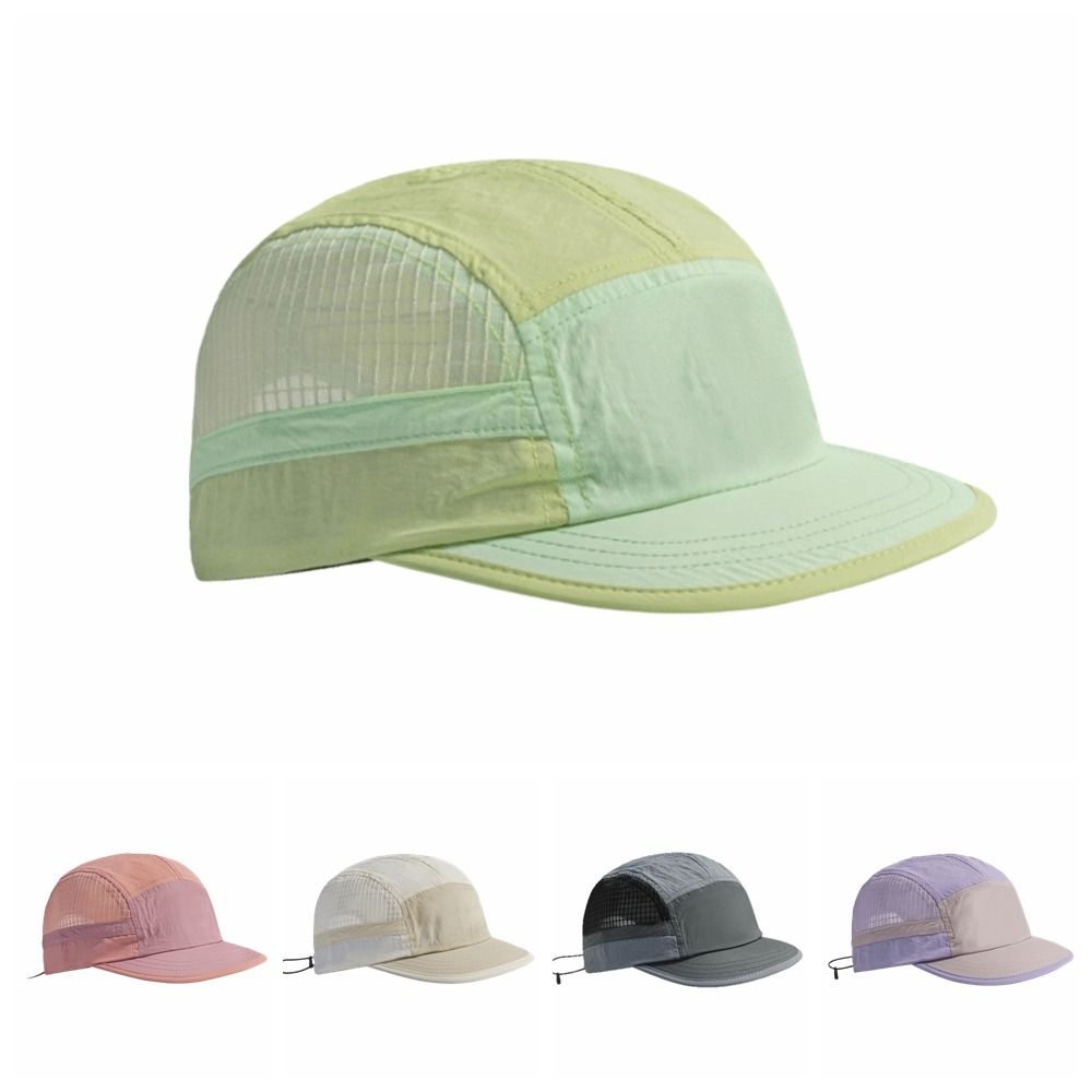 Running Cap Lightweight - カラーブロックデザインの速乾性野球帽 レトロ5パネル ソフトブリム 通気性のあるピークキャップ 調節可能な軽量メッシュランニングキャップ