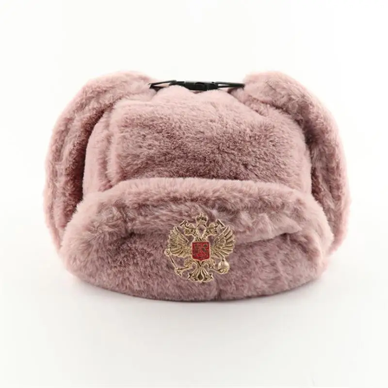Trapper Hat Ear Flap - ソビエトバッジ付きウシャンカ帽子 男女兼用 ボンバーハット CCCP軍パイロット トラッパー トルーパーハット