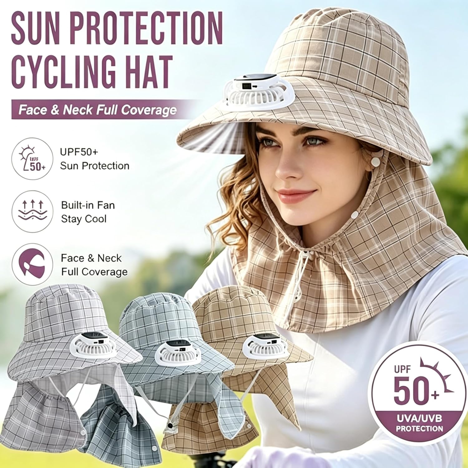 1PC ソーラーパワーネックガードファンハット USB 充電 - Visor Sun Hat のレビューと価格