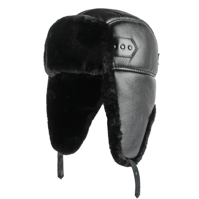 Ht4002-ロシアの革の帽子,厚くて暖かい,防風,男性用, - Trapper Hat Ear Flap のレビューと価格