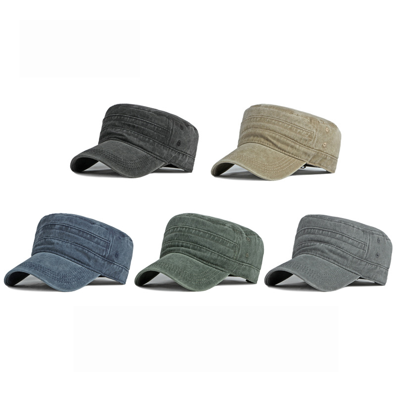 春夏短いつば軍帽子男性女性屋外レトロ洗浄綿ビッグヘッドサンシ - Snapback Hat Flat のレビューと価格