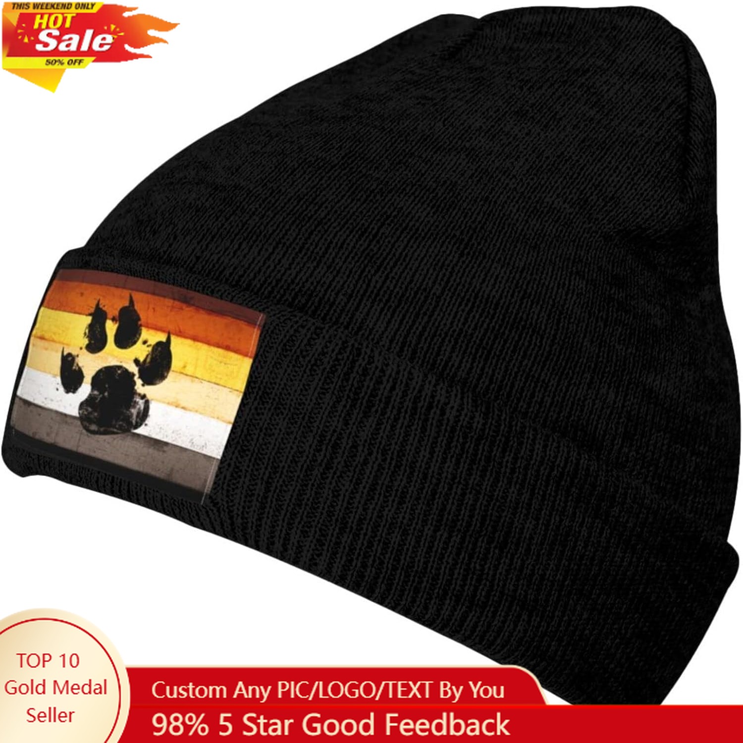 ゲイフラッグ ベアーパウ LGBT ニットビーニー 冬用帽子 - Beanie Cuffed Knit のレビューと価格
