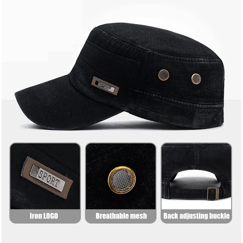 ユニセックスミリタリーカデットフラットキャップ、調節可能なバ - Snapback Hat Flat のレビューと価格